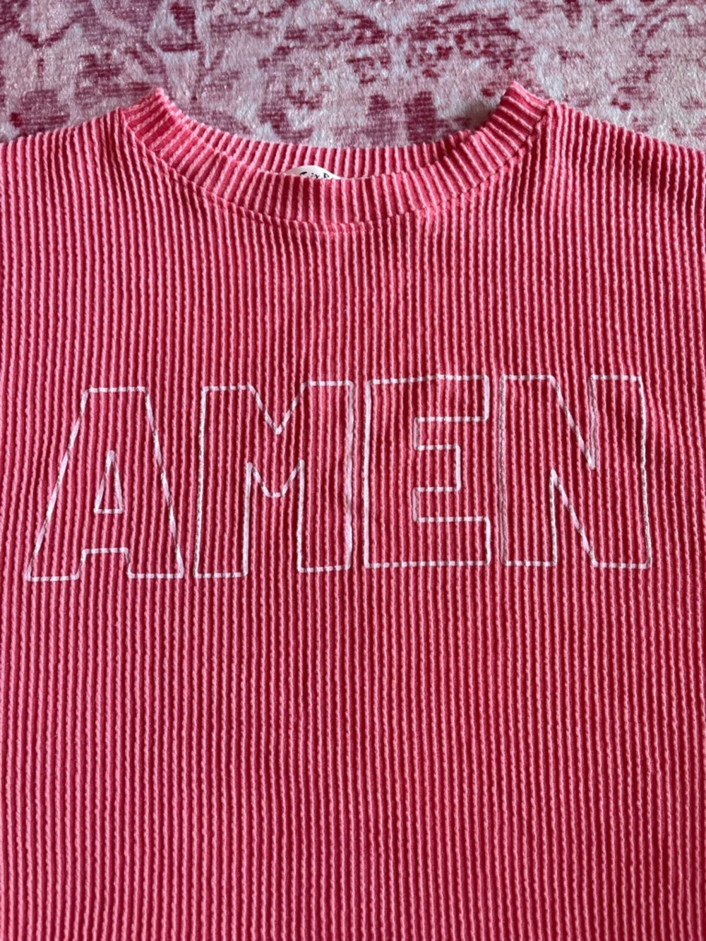 Pink 'AMEN' Ribbed Sweatshirt - Picture 7 of 7